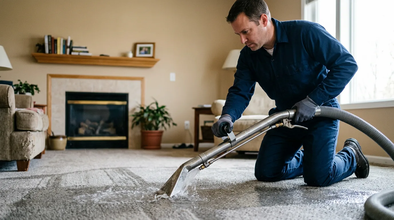 Water damage restoration technician working near Saint Donatus, IA